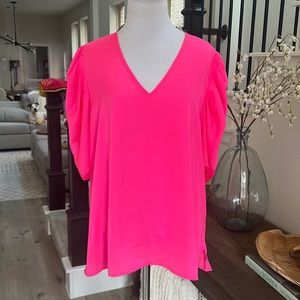 NWT DKNY power pink top with puff sleeves Size L